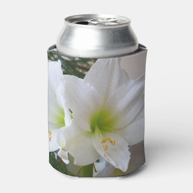 White Amaryllis and Christmas Tree Can Cooler (Can Front)