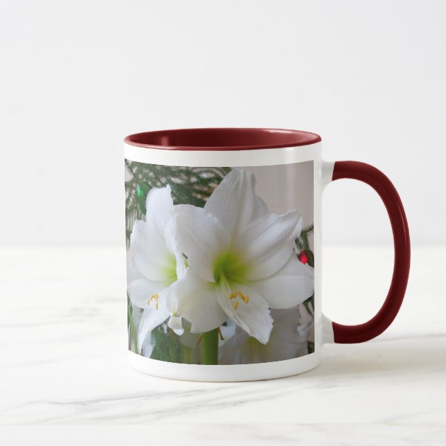 White Amaryllis and Christmas Tree Mug (Right)