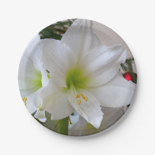 White Amaryllis and Christmas Tree Paper Plate