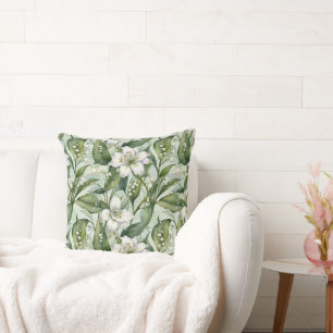 White Amaryllis and Snowdrops Wintry Throw Pillow