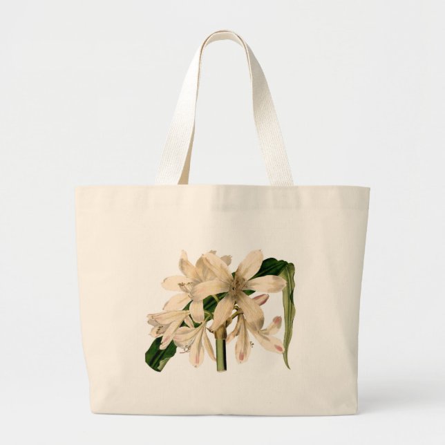 White Amaryllis Botanical Print Large Tote Bag (Front)