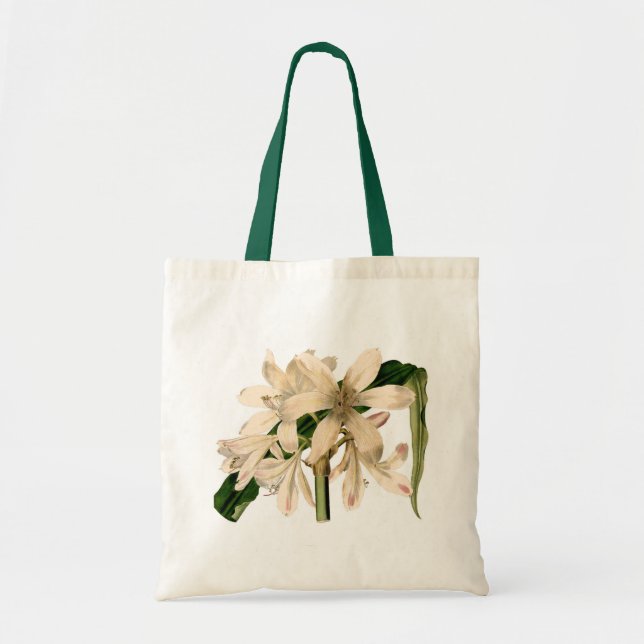 White Amaryllis Botanical Print Tote Bag (Front)