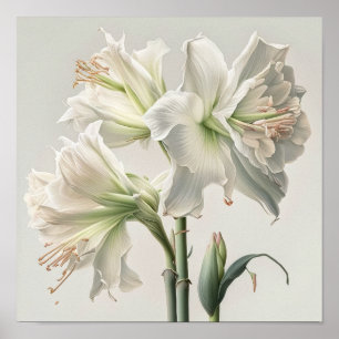 White Amaryllis Flower Art Print Poster