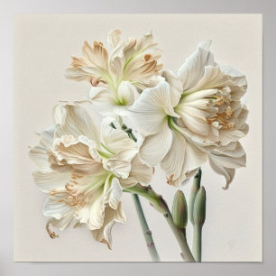 White Amaryllis Flower Art Print Poster