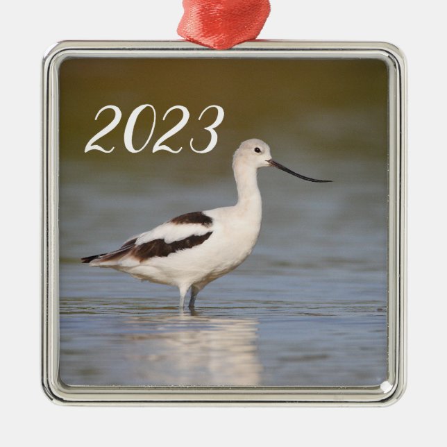 White American Avocet Metal Tree Decoration (Front)