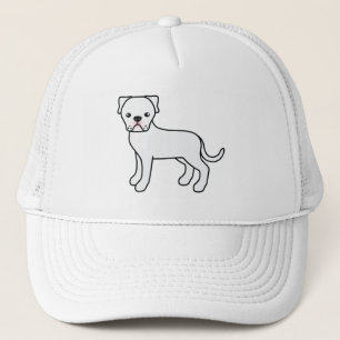 White American Bulldog Cartoon Dog Illustration Trucker Hat