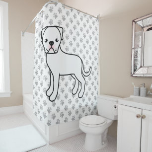 White American Bulldog Cute Cartoon Dog Shower Curtain