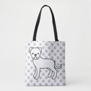White American Bulldog Cute Cartoon & Paws Tote Bag