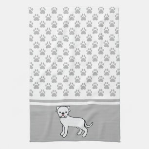 White American Bulldog With Grey Paws Pattern Tea Towel