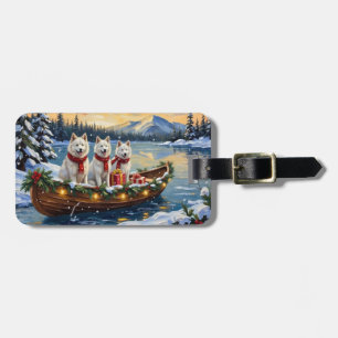 White American Eskimo Dog Christmas Boat Holiday Luggage Tag