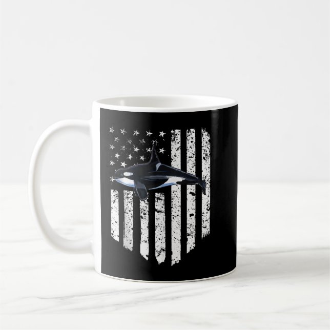 White American Flag Orca Killer Whale 4th Of July  Coffee Mug (Left)