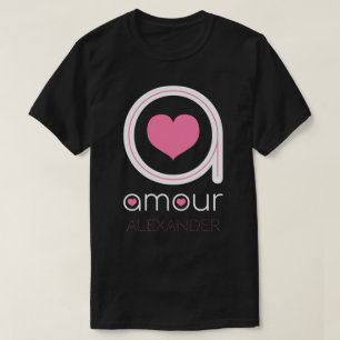 White Amour Love, Pink Heart, Name Personalised T-Shirt