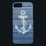 White Anchor And Vintage Blue Wood Case-Mate iPhone Case<br><div class="desc">A white anchor and vintage faded blue wood panels.A popular design on wood texture background. The perfect unique gift for every occasion</div>