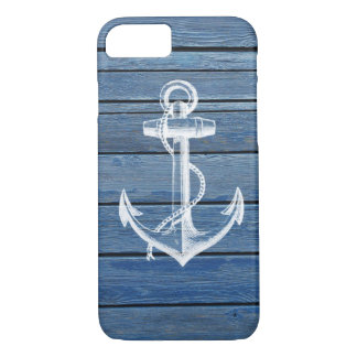 White Anchor And Vintage Blue Wood Case-Mate iPhone Case