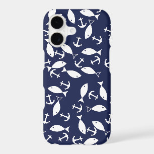 White Anchor Blue Background Captain Sea Fish