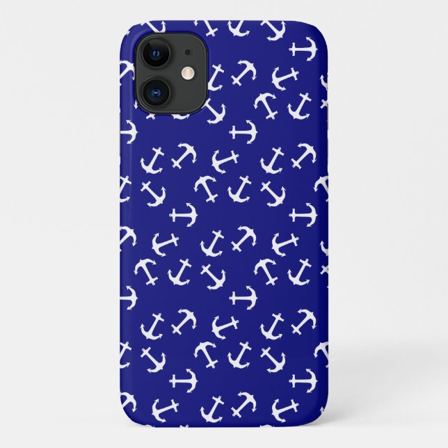 White Anchor Blue Background Captain Sea Ocean Case-Mate iPhone Case (Back)