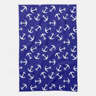 White Anchor Blue Background Captain Sea Ocean Tea Towel