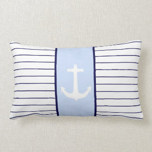 White Anchor Captain Blue Stripes Cushion