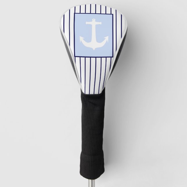 White Anchor Captain Blue Stripes Sea Ocean Golf Head Cover (Front)