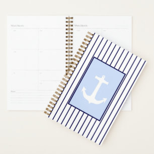 White Anchor Captain Blue Stripes Sea Ocean Planner