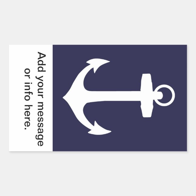 White Anchor on Navy Blue Background Rectangular Sticker (Front)
