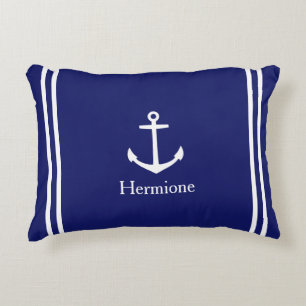 White Anchor on Navy Blue Personalised Decorative Cushion