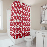 White Anchor Pattern on Red Background, Nautical
