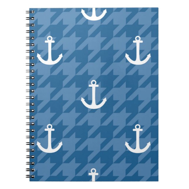 White Anchor Pattern Spiral Notebook (Front)