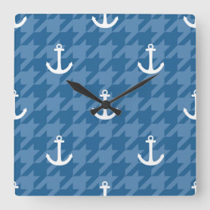 White Anchor Pattern Square Wall Clock