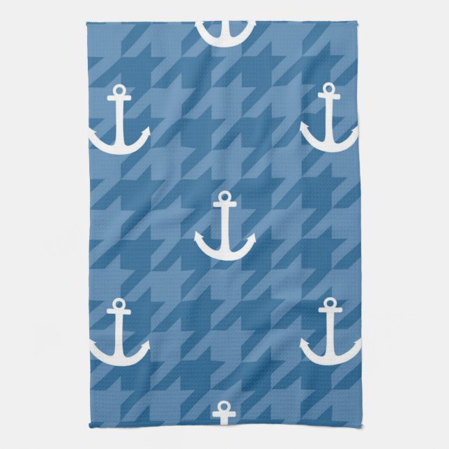 White Anchor Pattern Tea Towel (Vertical)