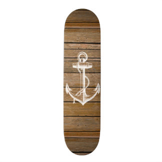White anchor vintage rustic brown wood skateboard