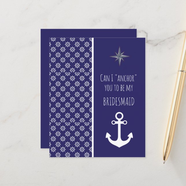 White Anchor Will You Be My Bridesmaid (Front/Back In Situ)
