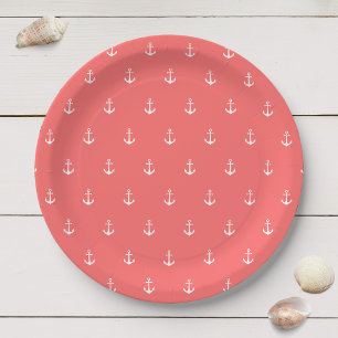 White Anchor with Editable Background Colour Paper Plate