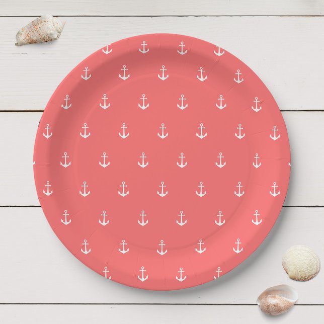 White Anchor with Editable Background Colour Paper Plate (Creator Uploaded)