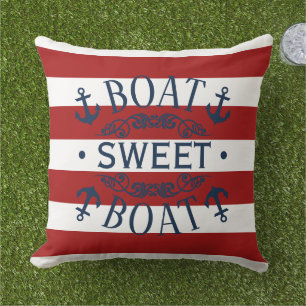 White Anchors Boat Sweet Boat Quote On Stripe Cushion