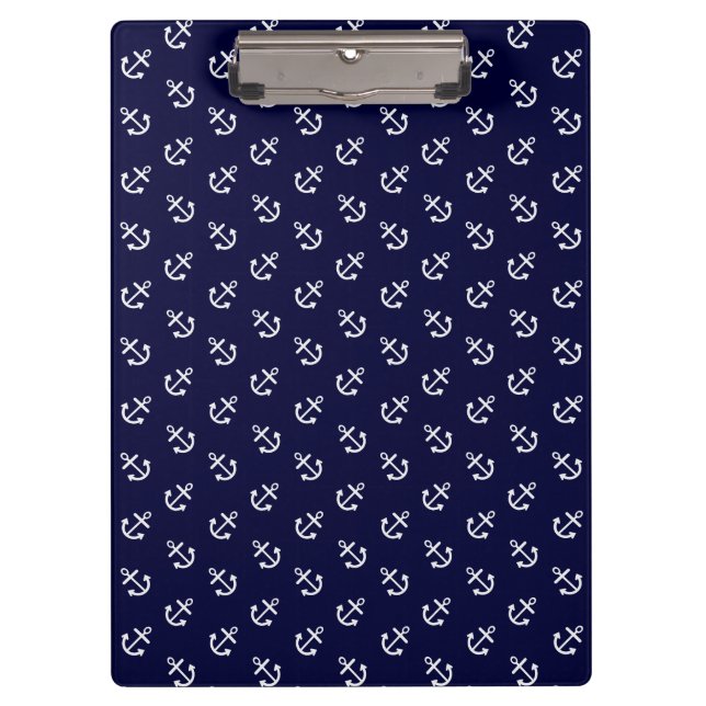 White Anchors Navy Blue Background Pattern Clipboard (Front)