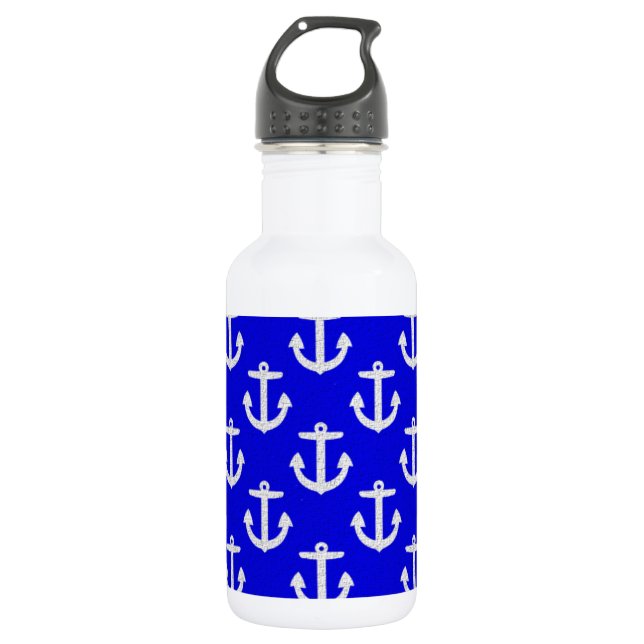 White Anchors On Blue Background 532 Ml Water Bottle (Front)