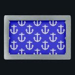 White Anchors On Blue Background Belt Buckle<br><div class="desc">White nautical anchors on blue background. Nautical decor pattern.</div>