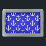 White Anchors On Blue Background Belt Buckle<br><div class="desc">White nautical anchors on blue background. Nautical decor pattern.</div>