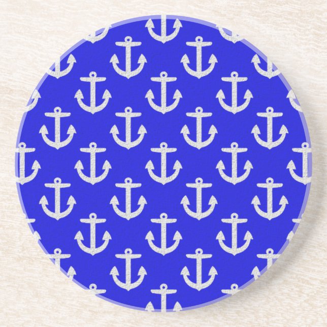 White Anchors On Blue Background Coaster (Front)