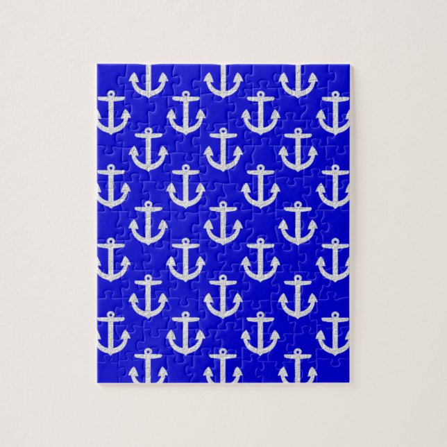 White Anchors On Blue Background Jigsaw Puzzle (Vertical)