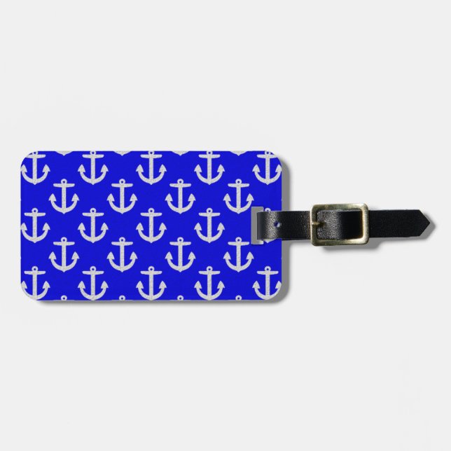 White Anchors On Blue Background Luggage Tag (Front Horizontal)