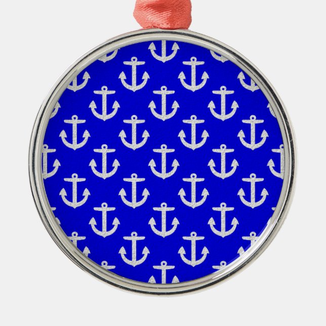 White Anchors On Blue Background Metal Tree Decoration (Front)