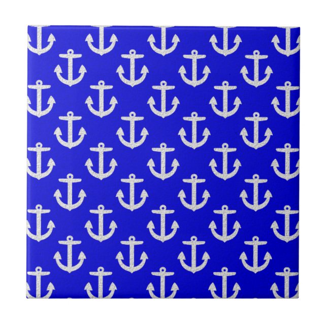 White Anchors On Blue Background Tile (Front)