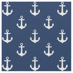 White Anchors on Navy Blue Fabric