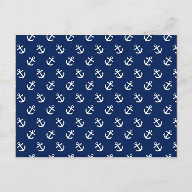 White Anchors on Navy Blue Postcard (Front)