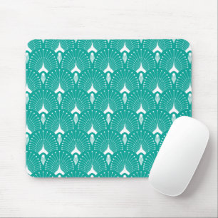 White and a turquoise art-deco pattern mouse pad