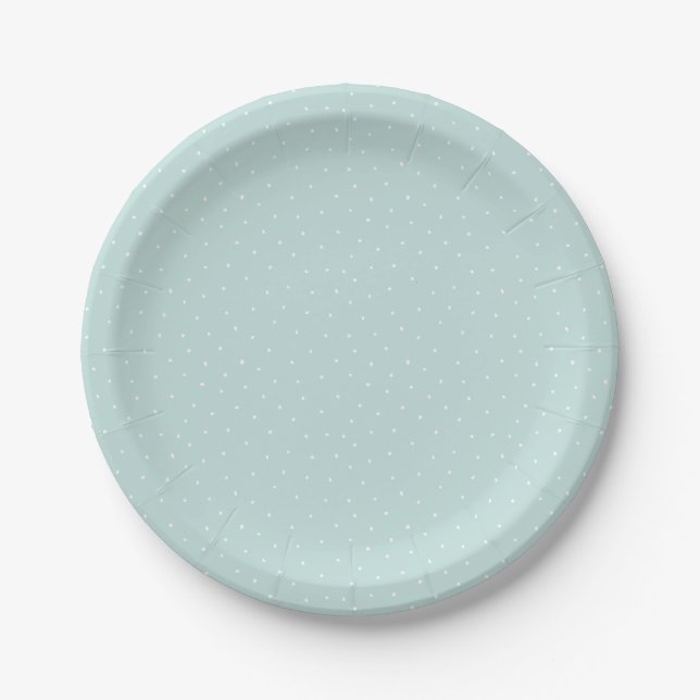 White and Aqua Blue Modern Dots Pattern Paper Plate (Front)