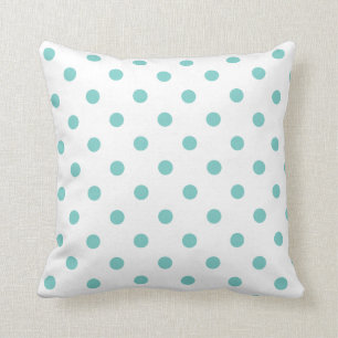 White And Aqua Blue Polka Dots Toss Pillows
