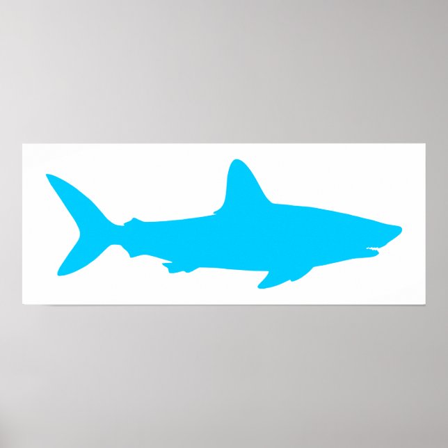 White and Aqua Blue Shark Poster (Front)